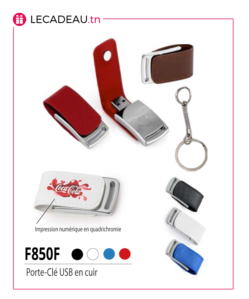 F850F PorteClé USB en cuir Lecadeau.tn